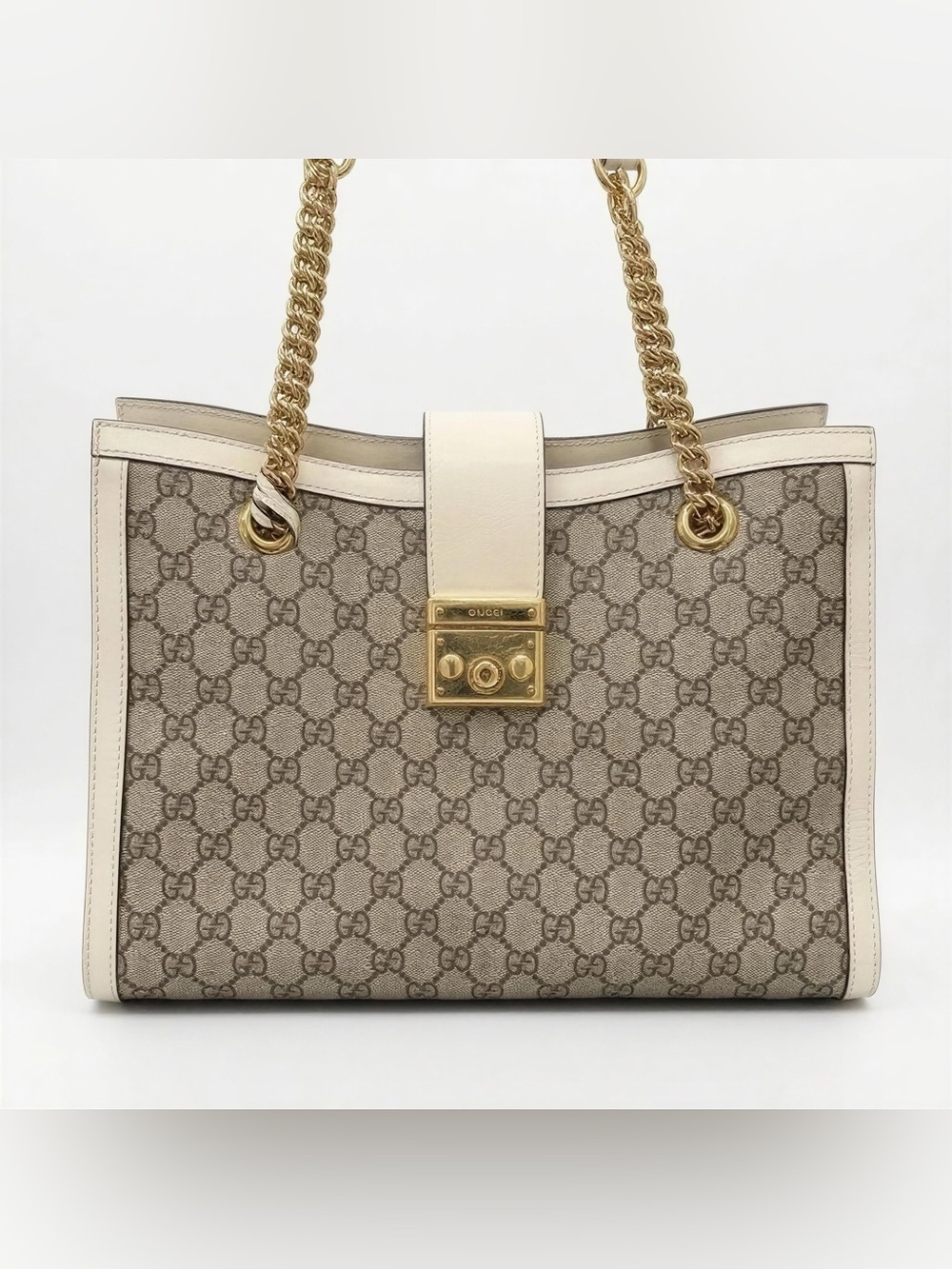 Gucci Beige and Cream Shoulder Bag with Gold Accents